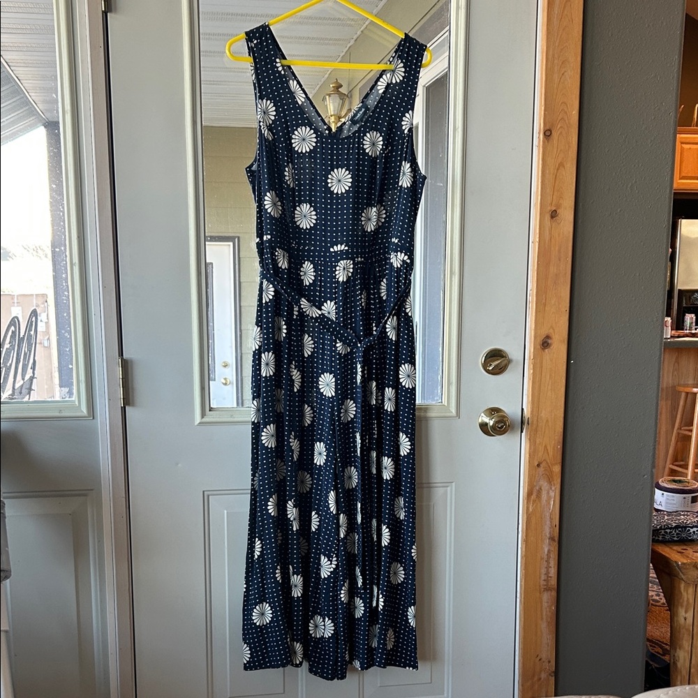 Modcloth Navy Sleeveless Jumpsuit Flowers and Dots NWT 1x